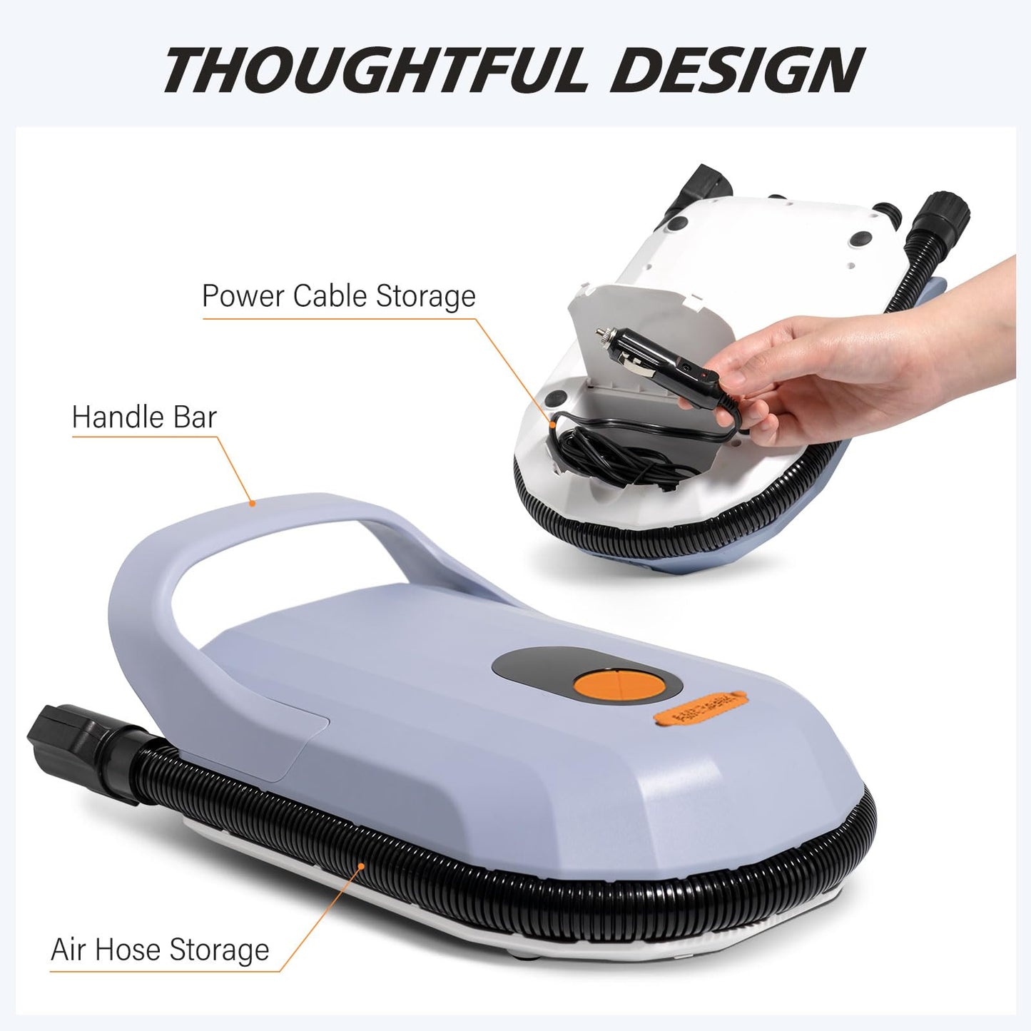 AIRBANK 7800mAh 20PSI SUP electric air pump with rechargeable battery, 12V DC car adapter, inflation and deflation function for paddleboards, surf kites, kayaks, mattresses