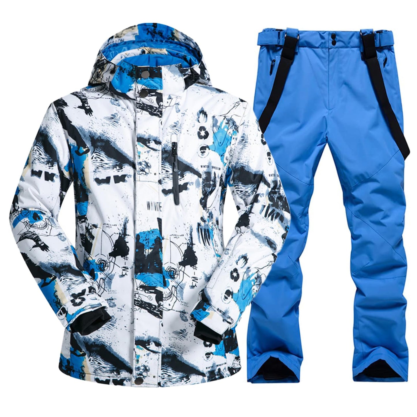 ALSOGO Men's Ski Jacket and Pants Set Ski Suit Winter Waterproof Windproof Hooded Snow Coat 2-Piece Snowboard Sets 336-bl-Blue M