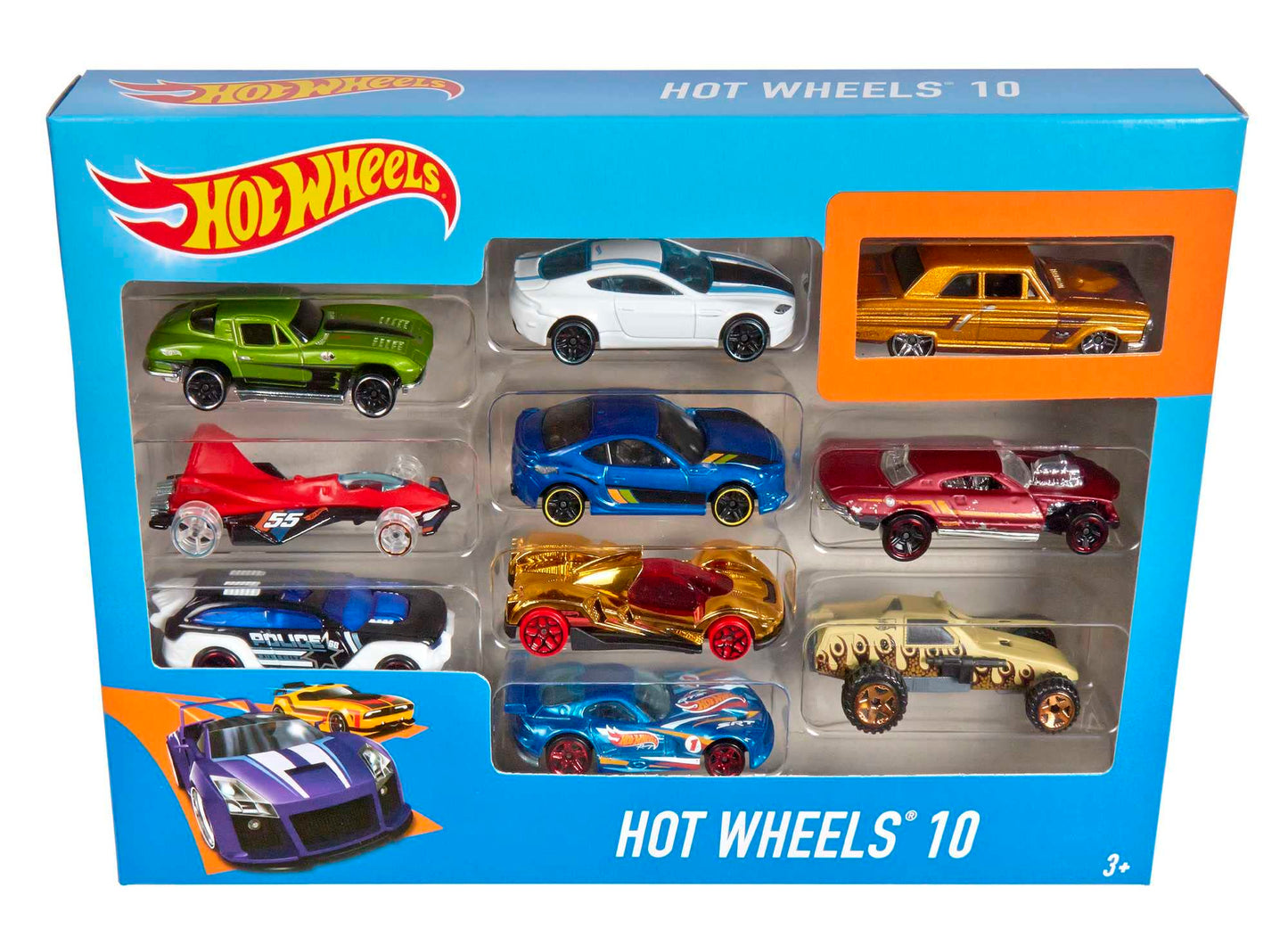 Hot Wheels 1:64 Die-Cast Car Gift Set, 10 toy cars, random selection, toy cars for ages 3 and up, 10 pack, Multicolor, 54886.
