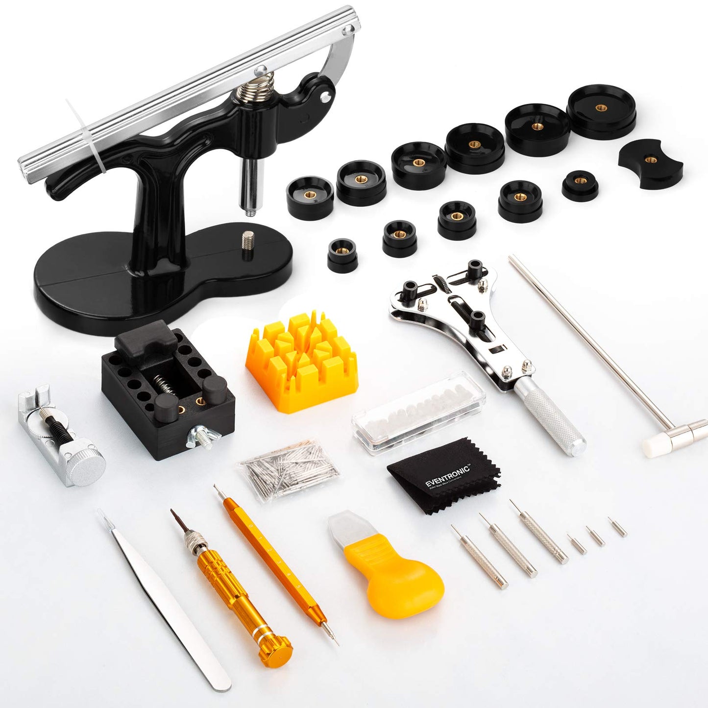 【2025 Full Version】Eventronic Watch Tool Set + Watch Press, Watch Case Press Tool, Watchmaker Tool Set, Watch Tool Battery Replacement, Case Closer Watch Repair Tool with 12 Pressure Plates