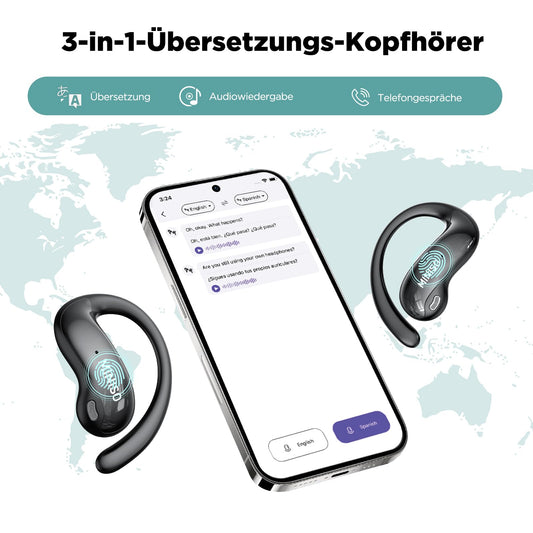 MINISO MS188 AI Translator Headphones, 3-in-1 translation headphones for 134 languages with LCD touchscreen, Bluetooth 5.4 language translator headphones, suitable for studying, traveling, and business.