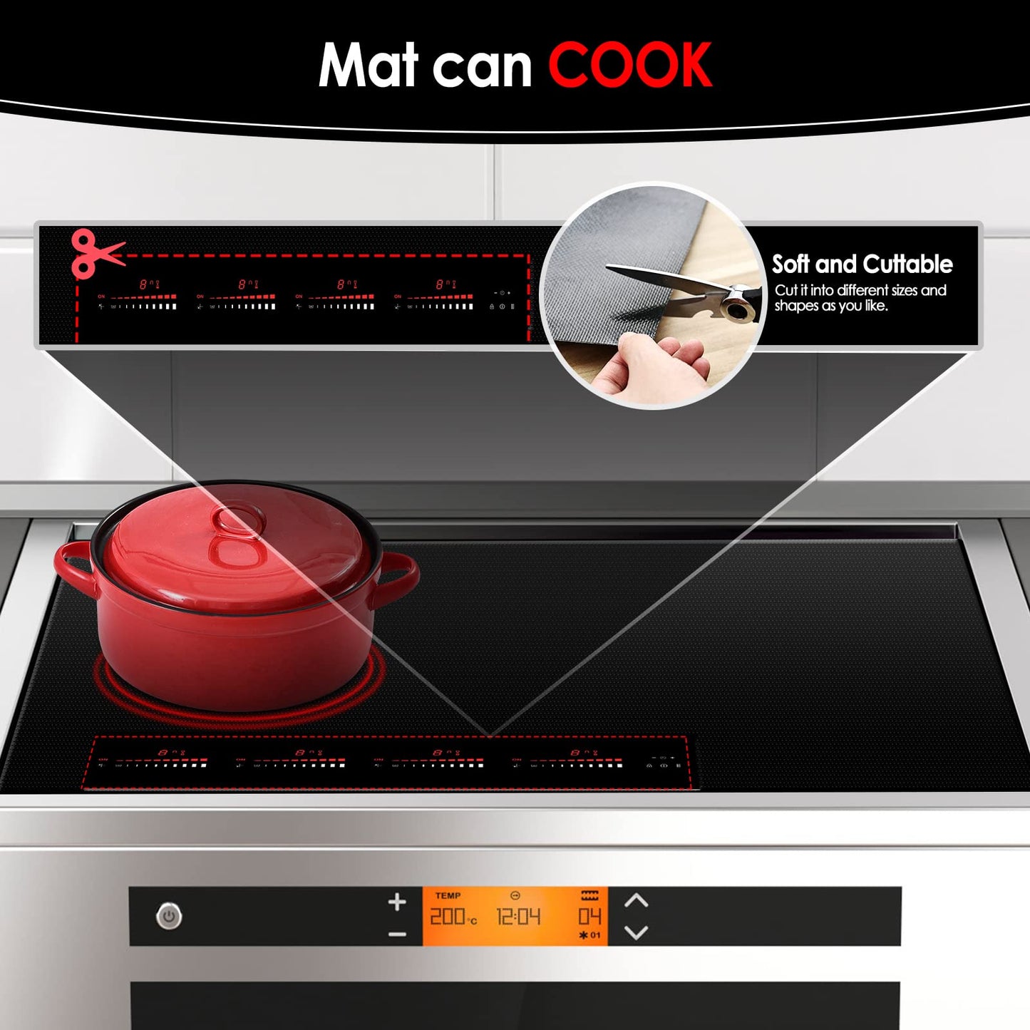 KitchenRaku 61x53cm induction protection mat, silicone induction hob protection mat (magnetic) hob scratch protection for induction cooker, multifunctional silicone mats
