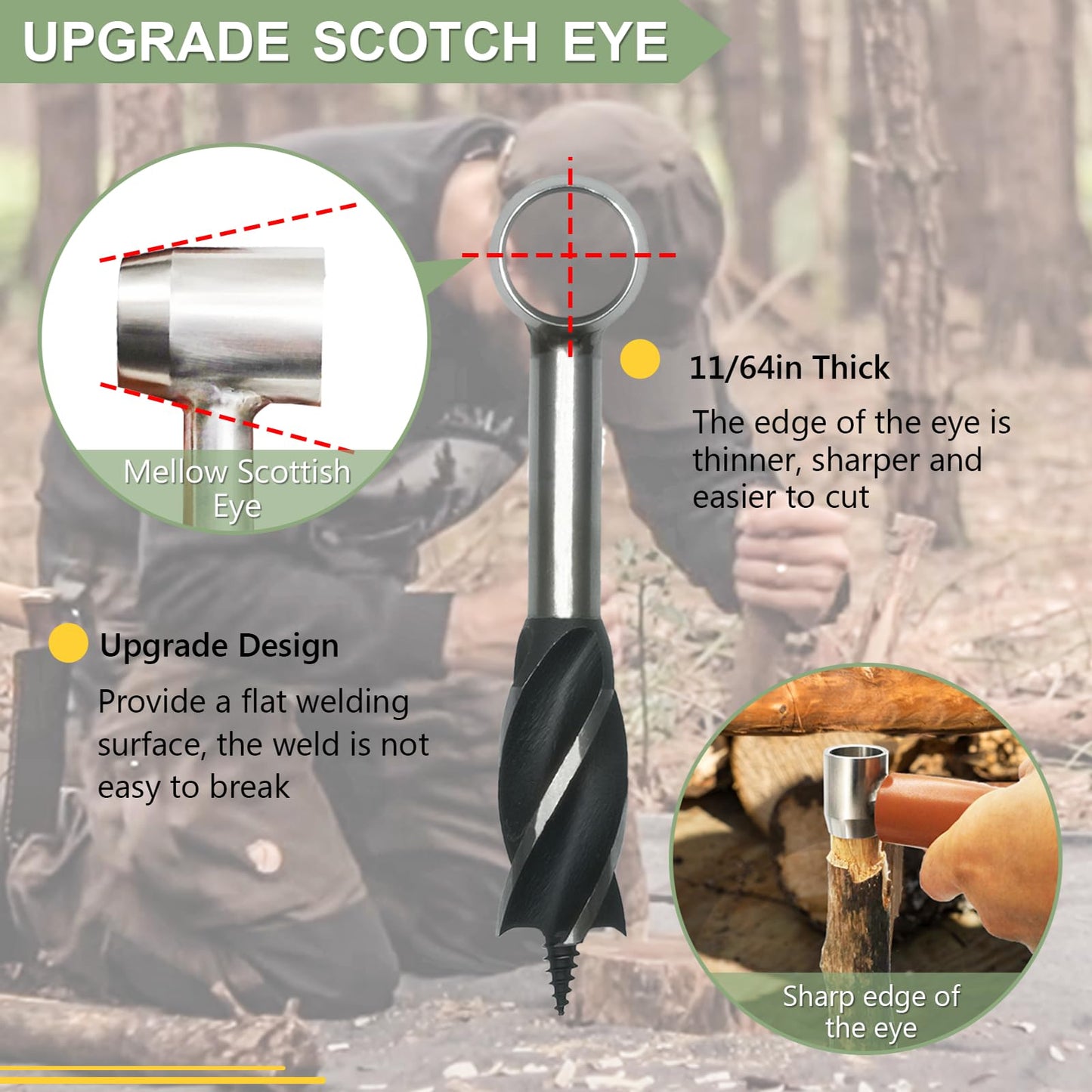 Manual hand drill bushcraft, wood drill outdoor hand wrench Scotch eye auger. Manual bushcraft hand drill, hand drill outdoor bushcraft set for camping, bushcraft survival.