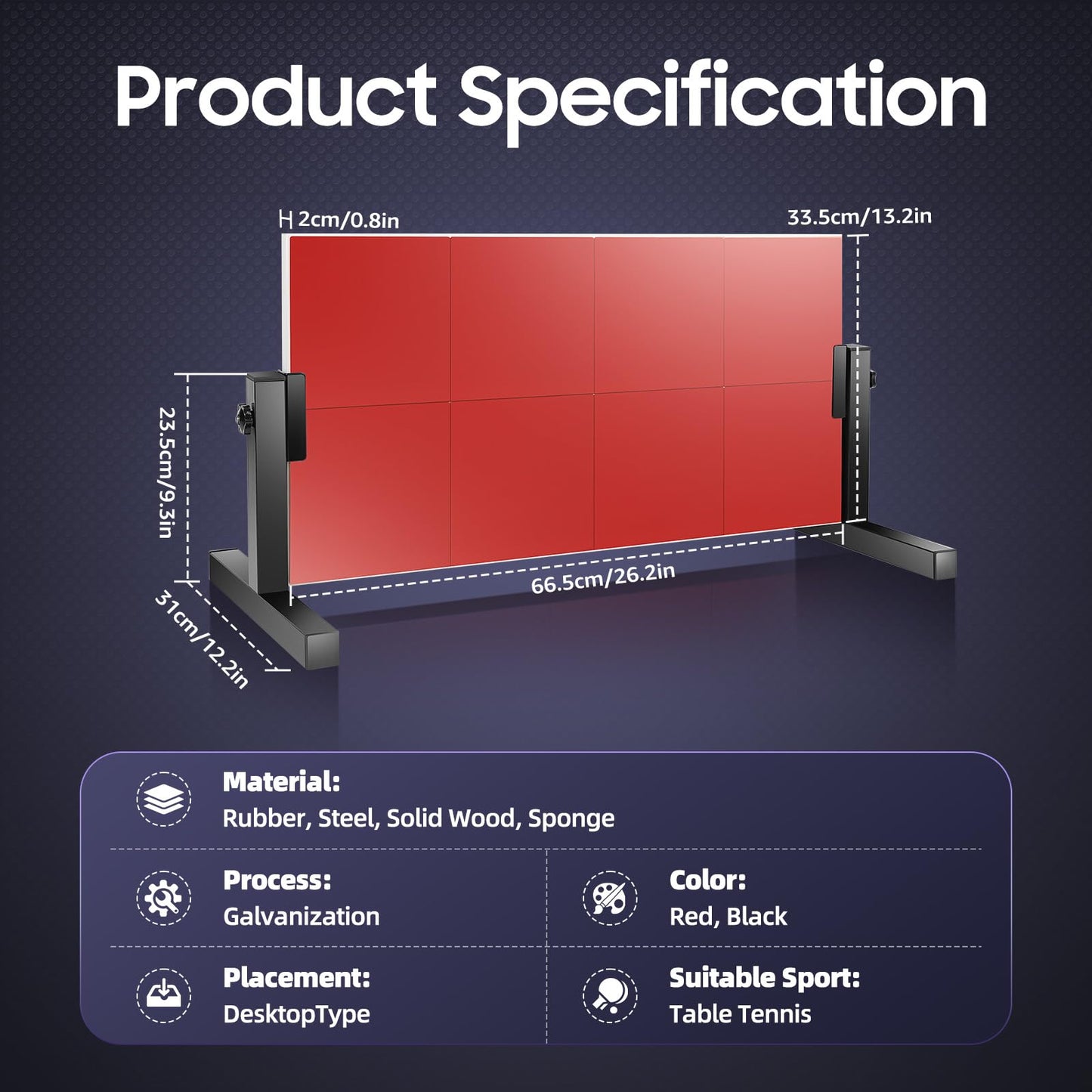 Ping Pong Rebounder Table Tennis Rebound Board with 8 red rubbers, self-training equipment for home gym indoor outdoor.