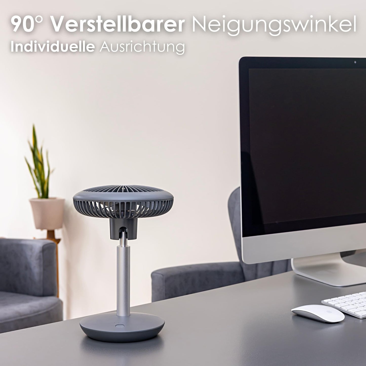Zilan desk fan very quiet | Cordless | 4000 mAh battery | Fan | 90° adjustable | Desk fan | Air cooler | Energy-saving | 4 levels | 15 h cordless operation