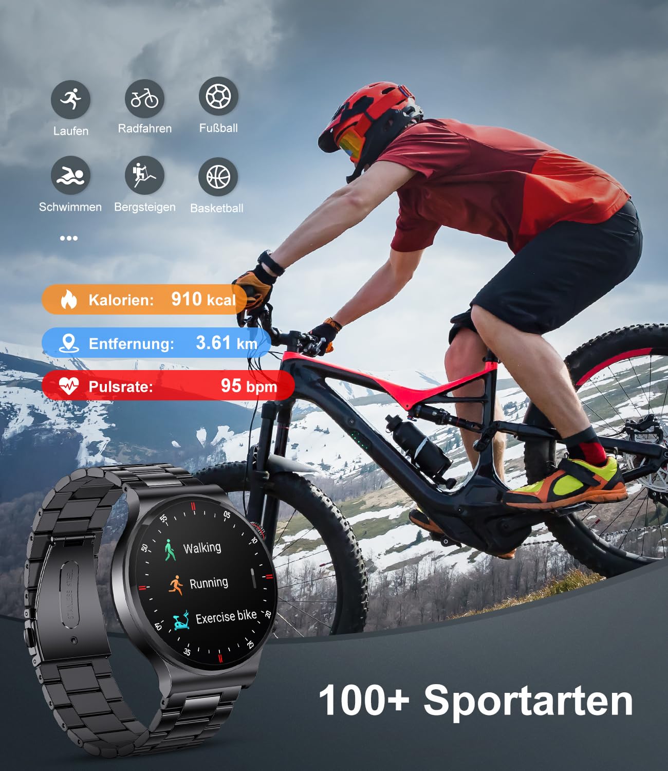 Men's smartwatch with phone function, 1.39 inch smart watch with heart rate sleep monitor SpO2 notification 100+ sports modes, IP67 waterproof fitness tracker calorie step counter Android iOS black
