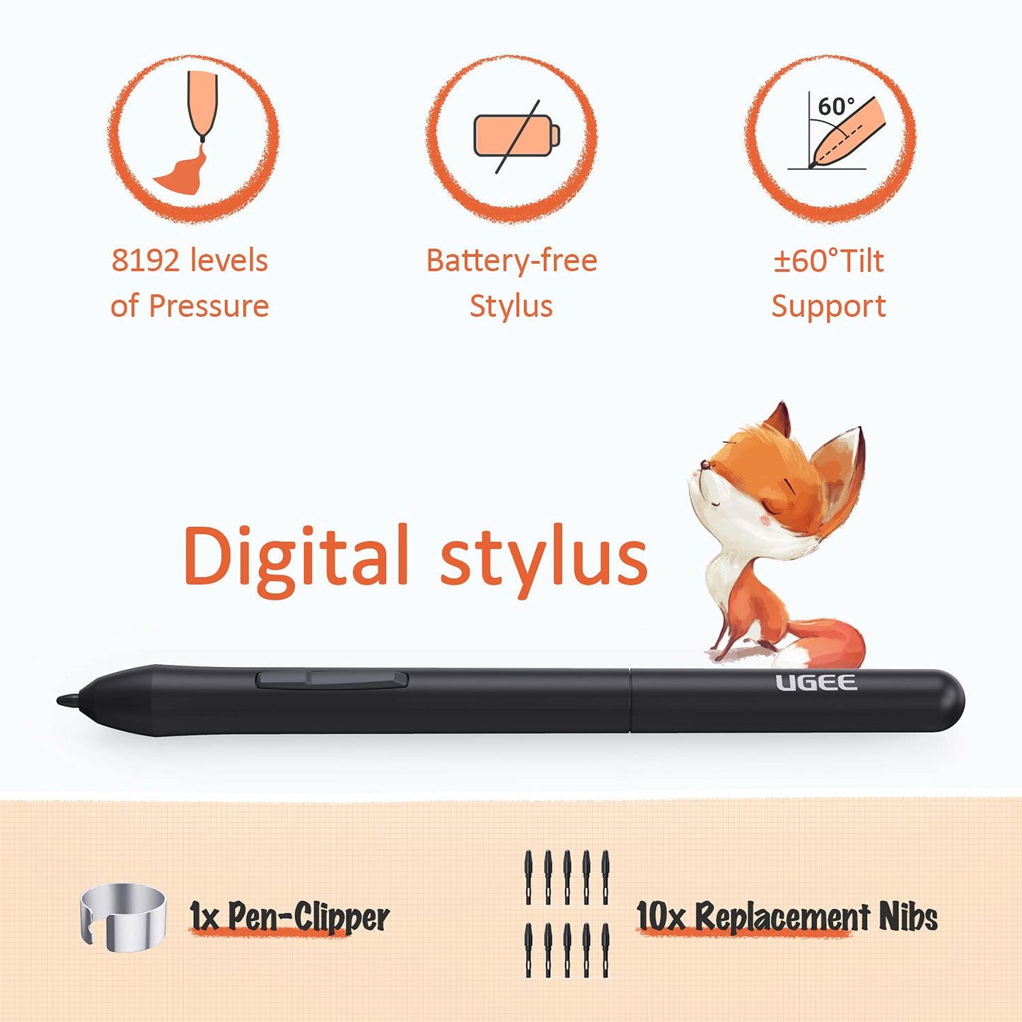 UGEE S640 graphic tablet for PC, digital drawing tablet with pen 8192 pressure sensitivity 10 express keys Pen tablet compatible with Windows Mac Linux Android