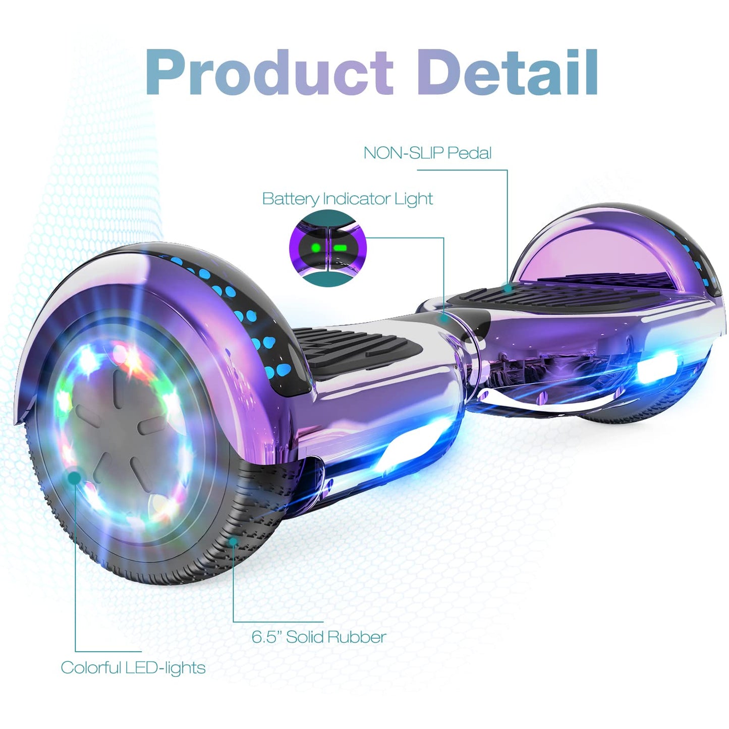 RCB Hoverboard with Seat and Hoverkart Set 6.5 inch hoverboards for kids, Hoverboards with Bluetooth and LED lights, Go-Kart Solid Seat, Gift for Kids