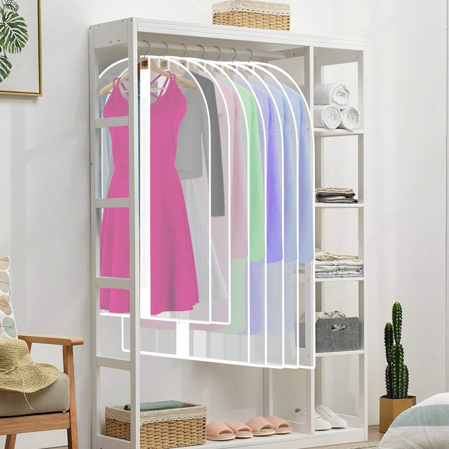 12 Pieces Transparent Garment Bags Cover with Zipper, Clothes Protection Jackets Coats Evening Dress Suit Dress Cover Suit Cover Suit Bag Translucent (White)