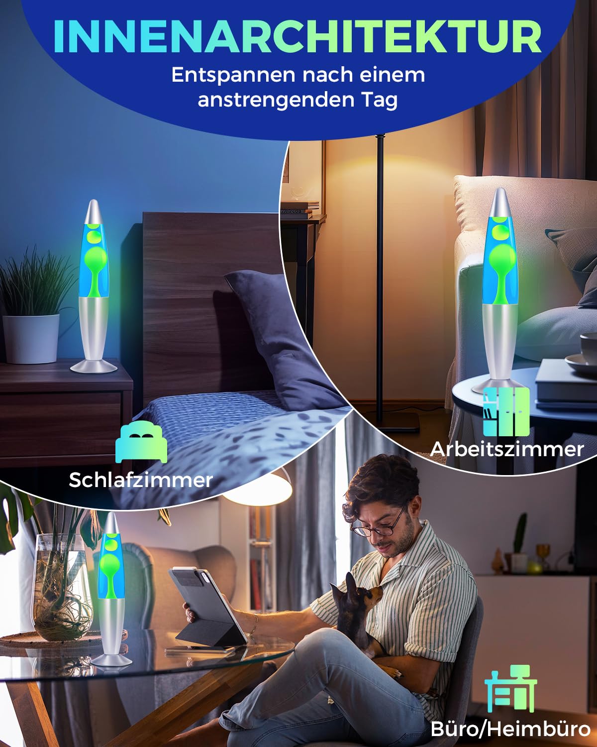 DoRight Lava Lamp 13.5 inch Retro Rocket, Green Wax/Blue Water Decorative Lava Lamps, 1.85M Wires, EU plug with 2x25W R39 E14 Lava Lamp Bulb for Kids & Adults Gift AC220-240V