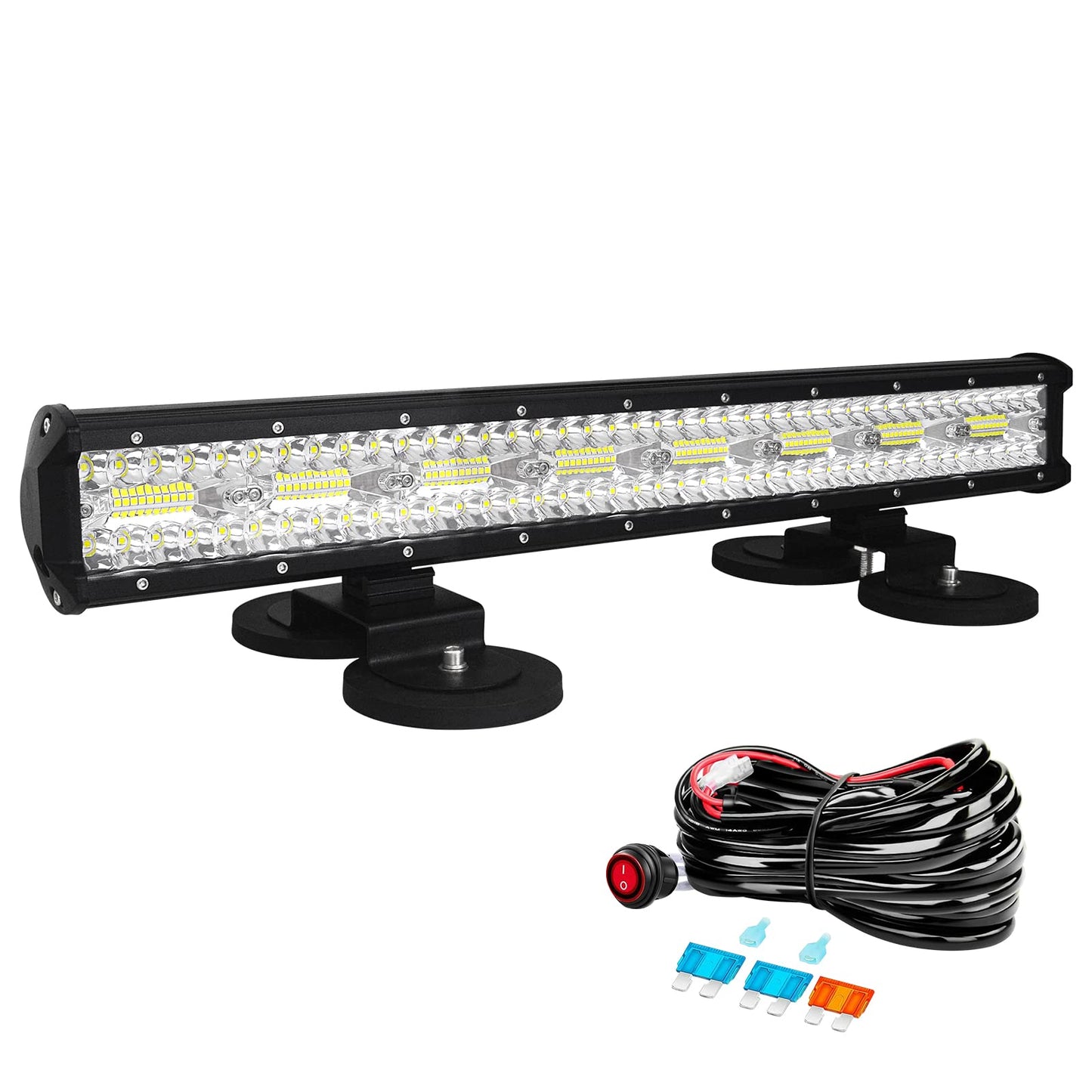 Willpower 23 Inch 58CM 480W Led Work Light Bar + Magnetic Mounts + Wiring Harness Led Headlight 12V 24V Floodlight Spot for Offroad Car Tractor Auxiliary Headlights Reverse Light