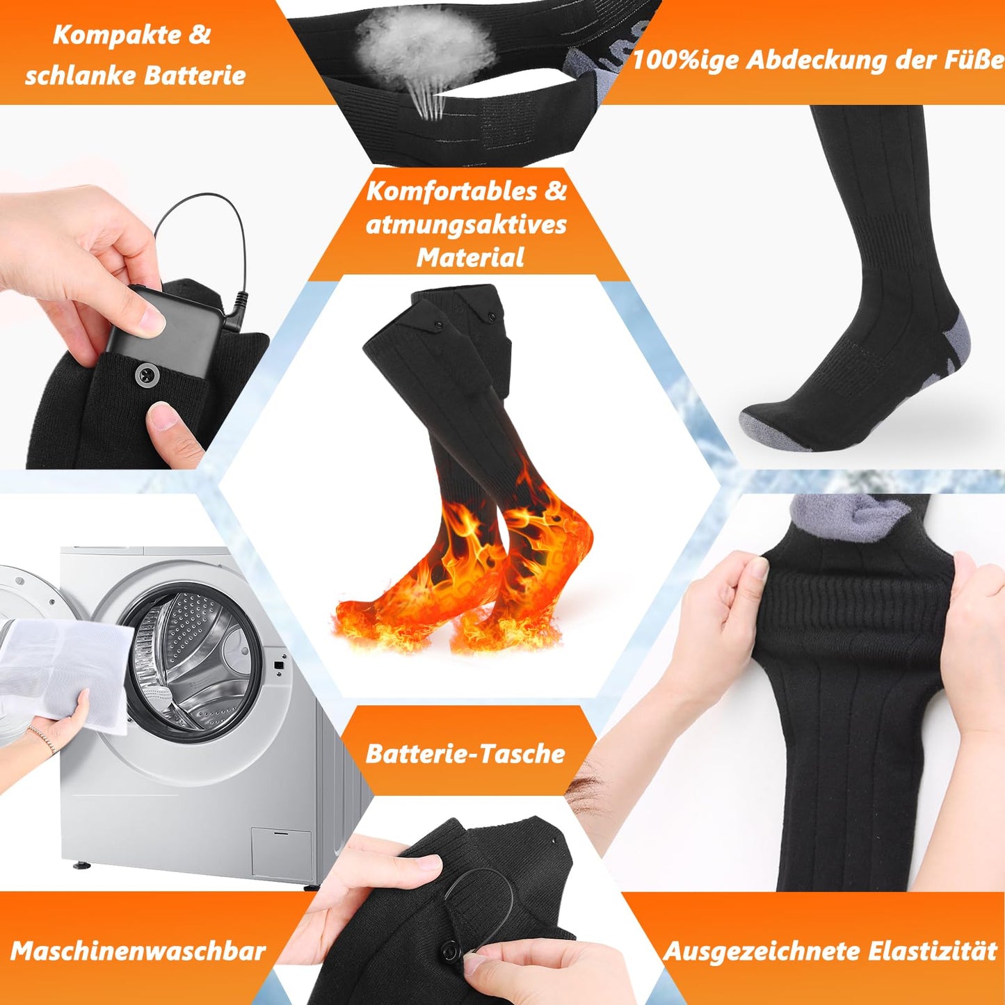 2024 Ferdiiz Heated Socks, 2 X 6000mAh/5V Battery Max. 12H Electric Foot Warmer Rechargeable Wool Heated Socks 2 Heating Wire Heated Socks with 4 Temperatures for Boys Girls.