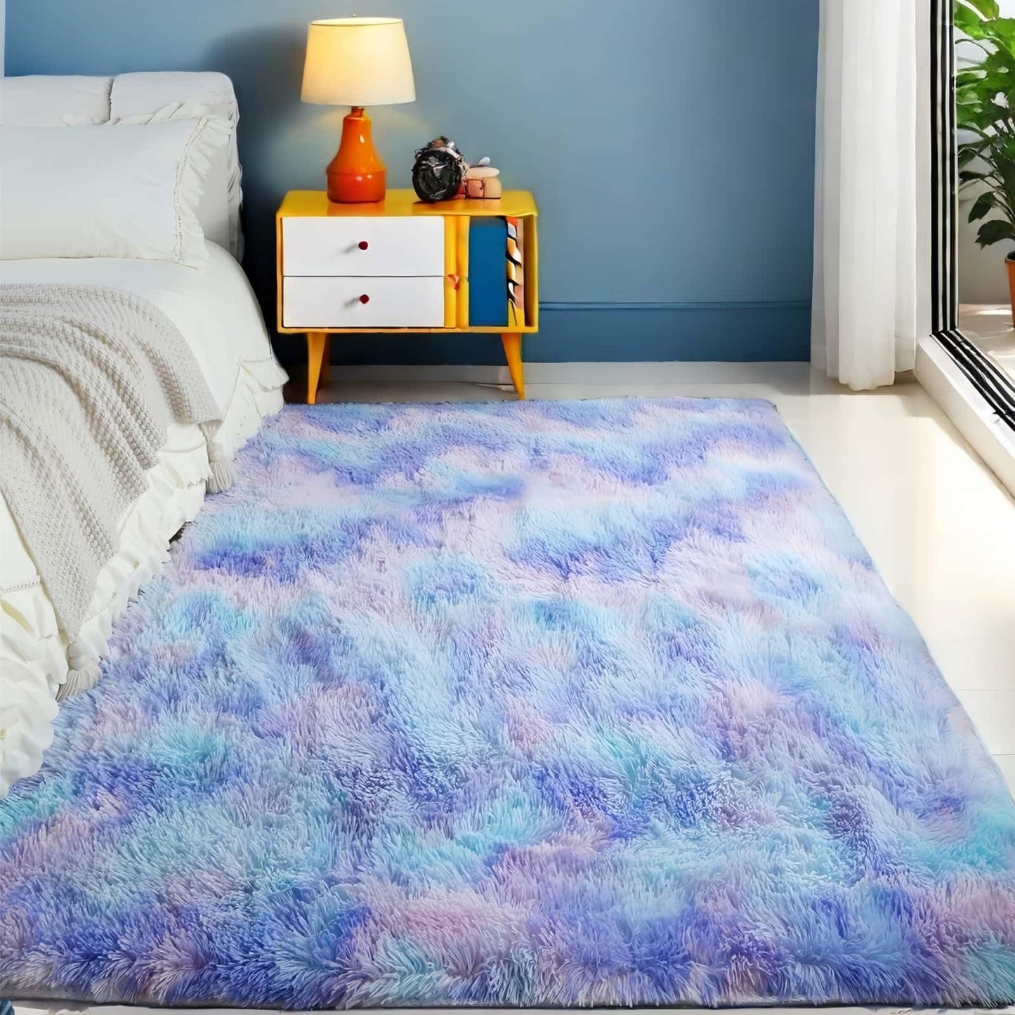 SUBEEN Carpet Living Room Shaggy - Fluffy plush carpet, modern style, colorful rug for living room, bedroom, kid's room (Blue Purple, 120x200cm)