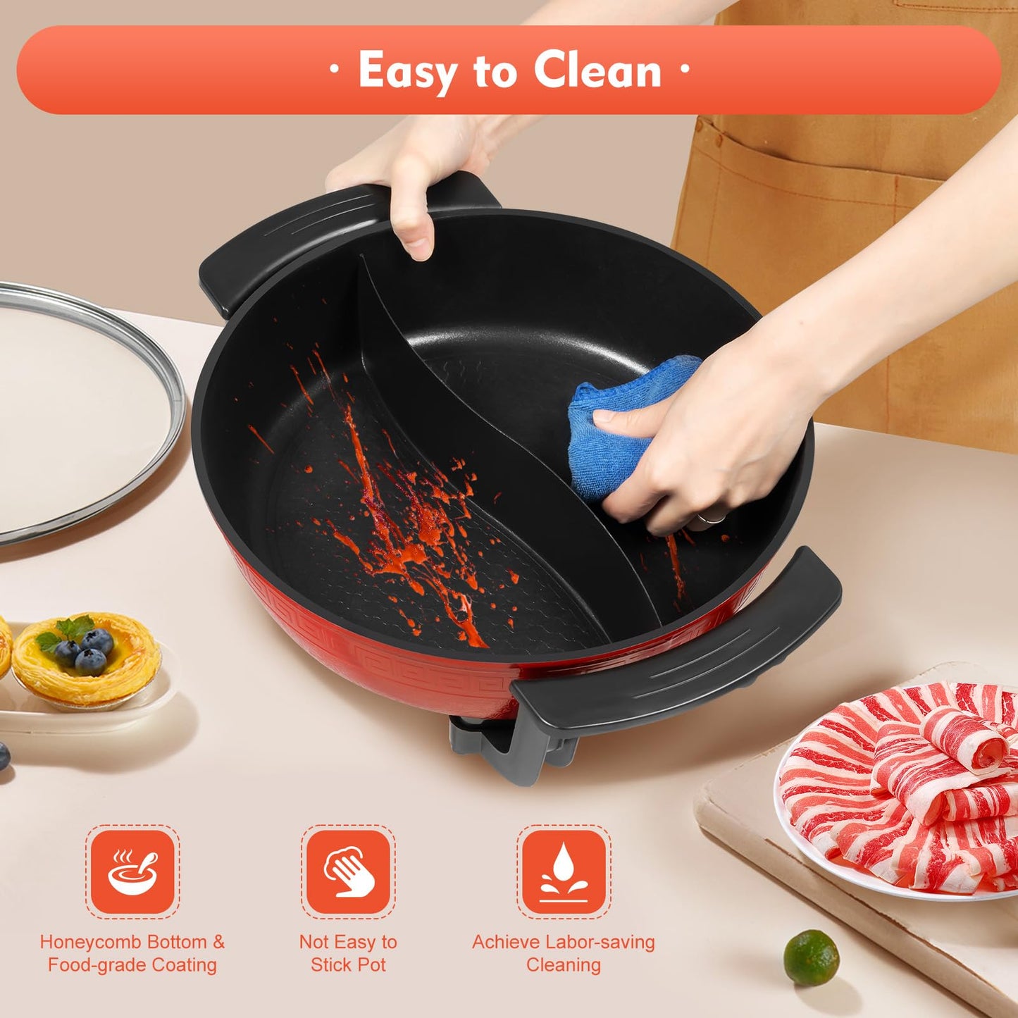 1300W 6L Electric Hot Pot Twin Cooker Fire Pot Yin Yang Hotpot 2 Sided Soup Pot, Electric Stewpan Wok Pan, Hotplate, Non-Stick Chinese Hotpot