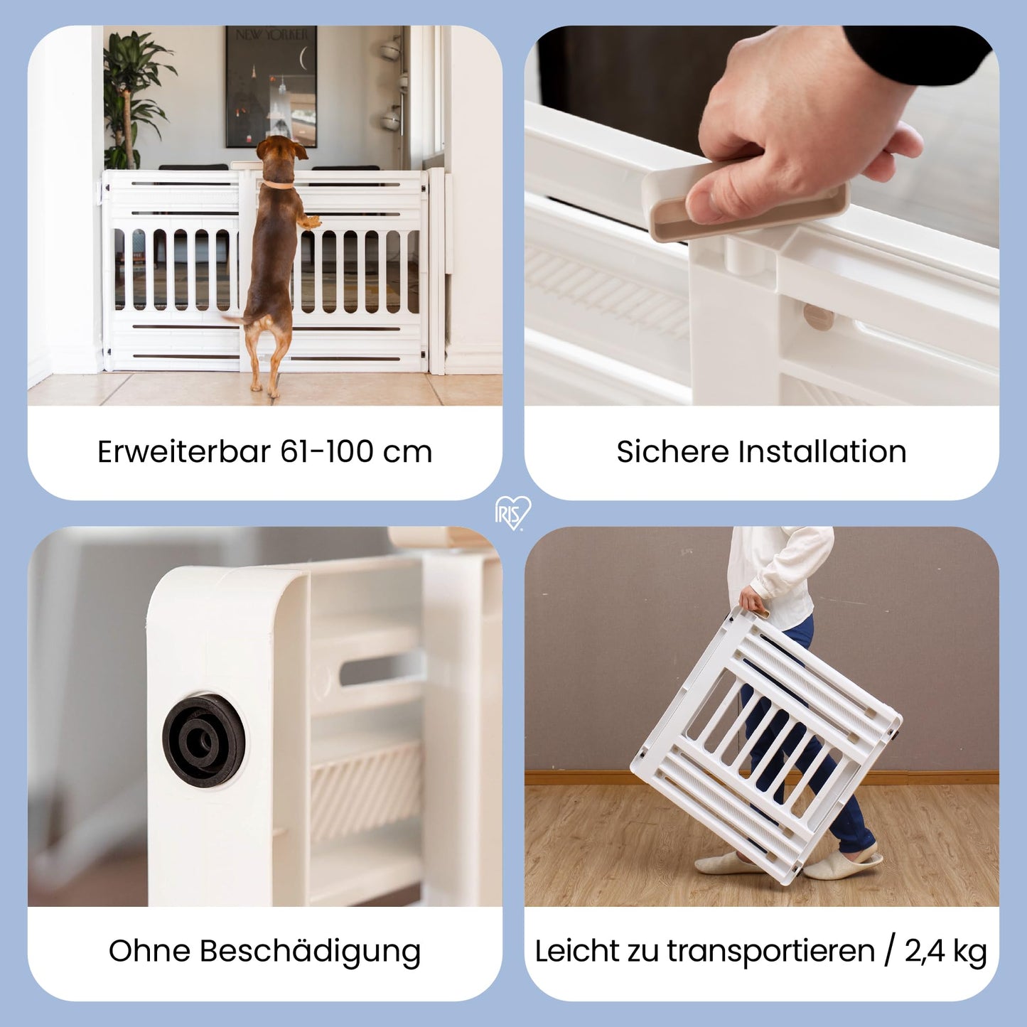 Iris Ohyama, Plastic Safety Fence, easy to install and clean, pet barrier, L64 x W61 x H5 cm, single unit, BPA-free, no drilling, PBR-600, dogs, White/Almond
