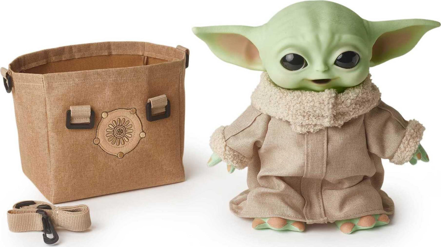 Mattel Disney Star Wars plush figure (approx. 28 cm) HBX33 - "The Child" from "The Mandalorian", for collecting with carrying bag, for fans ages 3 and up.