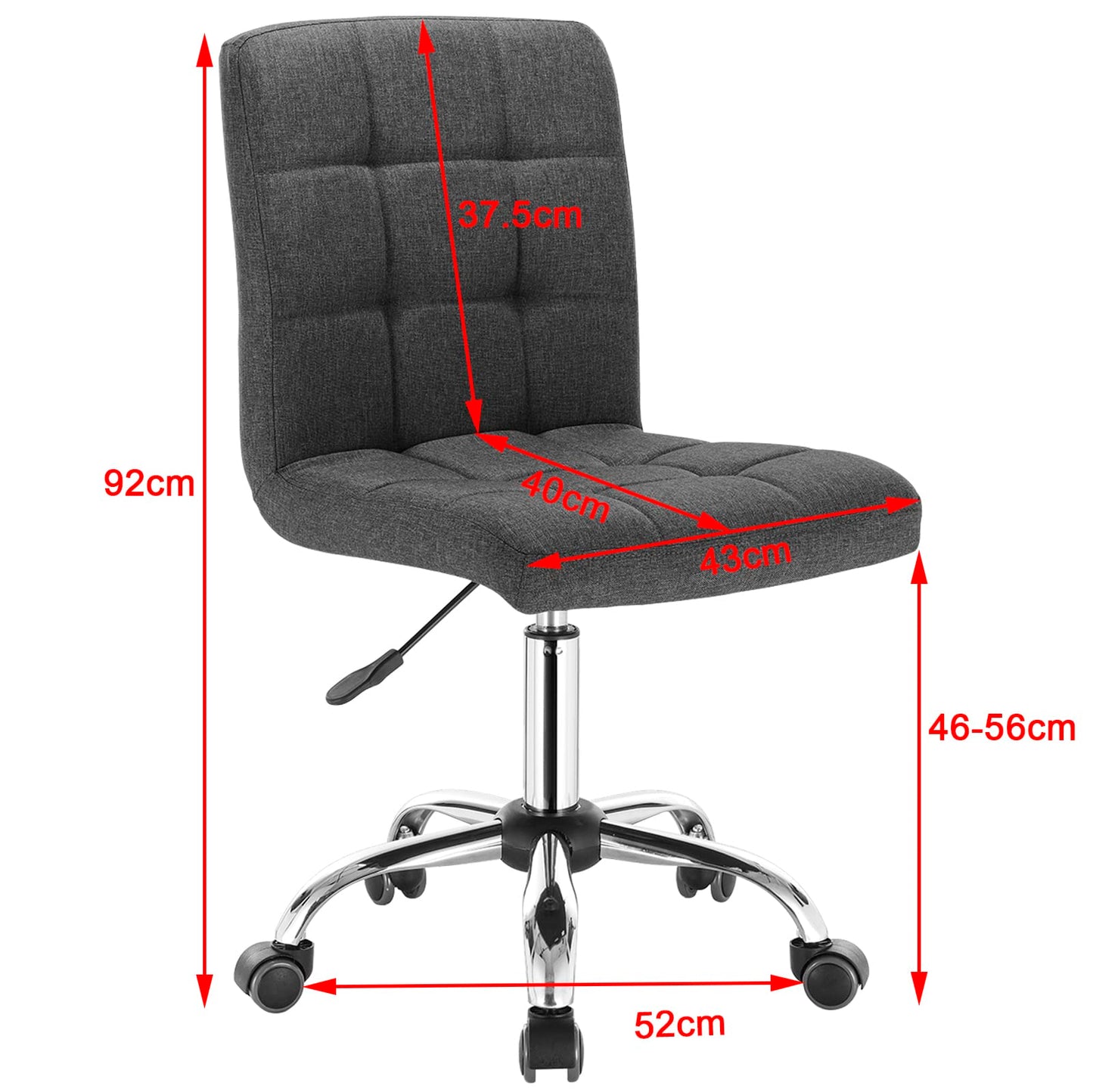 Esituro ergonomic office chair, height adjustable desk chair, swivel chair with casters, office swivel chair, for study bedroom, breathable fabric, dark gray SOFC0208.