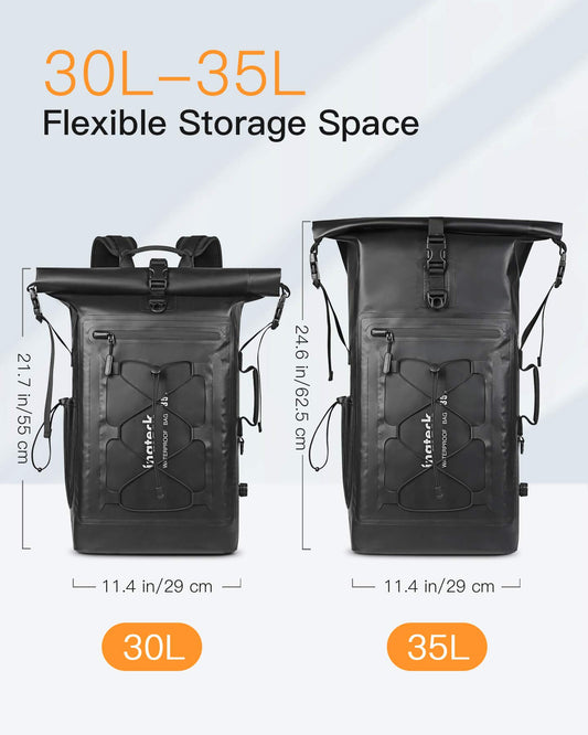 Inateck RollTop Backpack Men 30-35L Waterproof Multifunctional Organizer with Removable Shoulder Strap Drain Valve Waterproof Zipper for Cycling Outdoor Hiking
