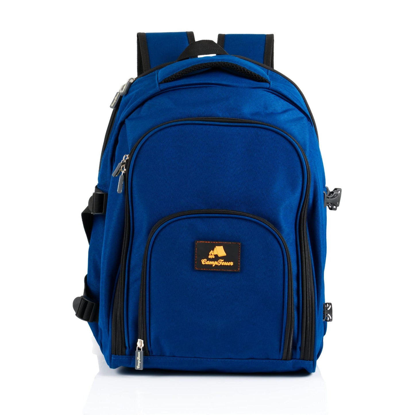 CampFeuer picnic backpack 32-piece | Picnic set for 4 people | Blue | with bottle holder, picnic blanket, cooler compartment, and camping dishes | Leisure backpack, camping backpack
