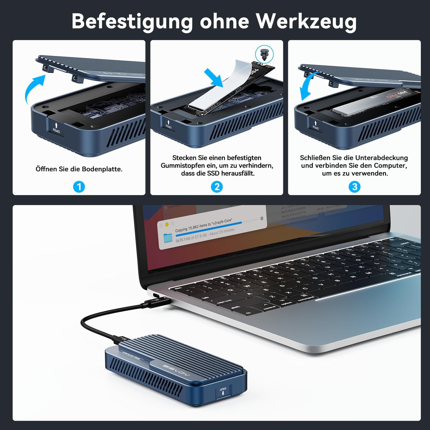 ACASIS 80Gbps M.2 NVMe SSD enclosure with cooling fan, compatible with Thunderbolt 5/USB4 V2.0. Supports MacBook Pro M4/M4 Pro and M4 Max, as well as Mac mini M4.