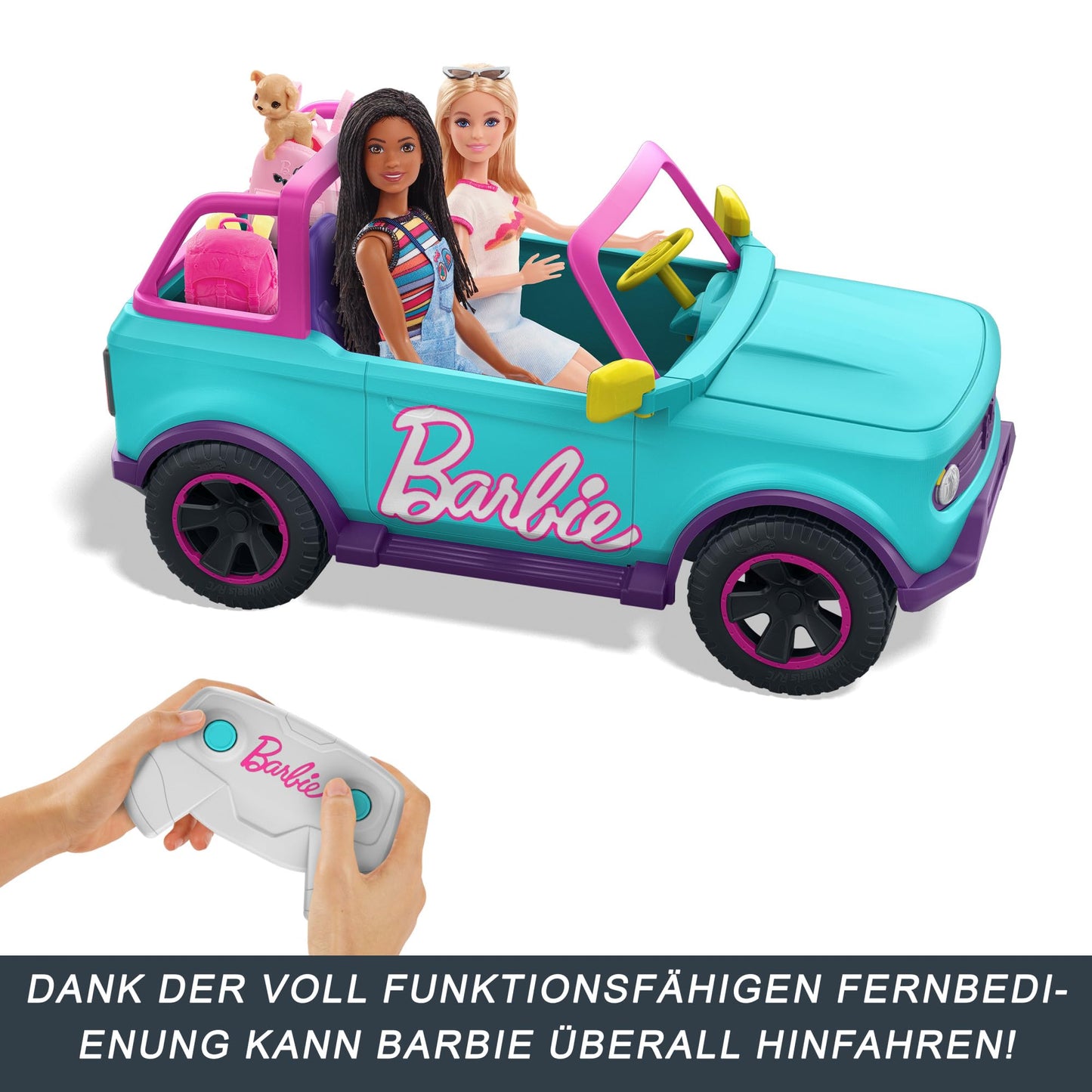 Hot Wheels Remote Control Car, Barbie Remote Controlled SUV with stickers, fits 2 Barbie dolls plus accessories, customize with adhesive stickers, HTP53