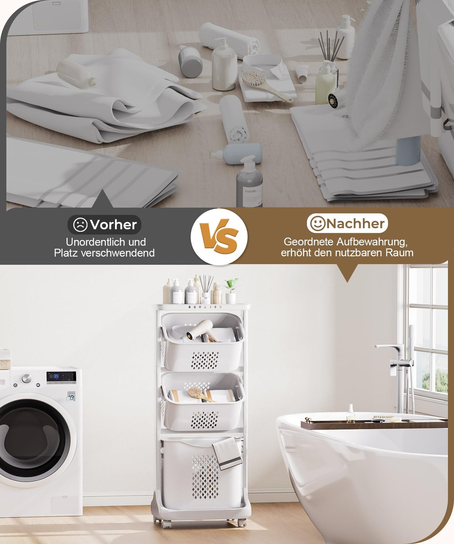 Yorbay laundry basket with wheels, laundry sorter with compartments, storage baskets, laundry collector, laundry trolley, laundry container for clothes and toys.