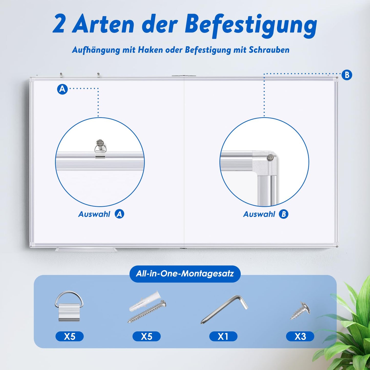 maxtek Whiteboard Magnetic 180 x 100 cm, Large Magnetic Board with Aluminum Frame and Detachable Tray, Dry Wipe on Both Sides, Magnetic Pin Board Suitable for Office, School, Home