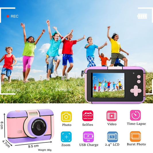 YunLone kids camera digital camera 2.4 inch digital camera for children selfie camera 1080P FHD video with 32GB card, 4X zoom, kids camera for boys girls 3 4 5 6 7 8 9 10 years