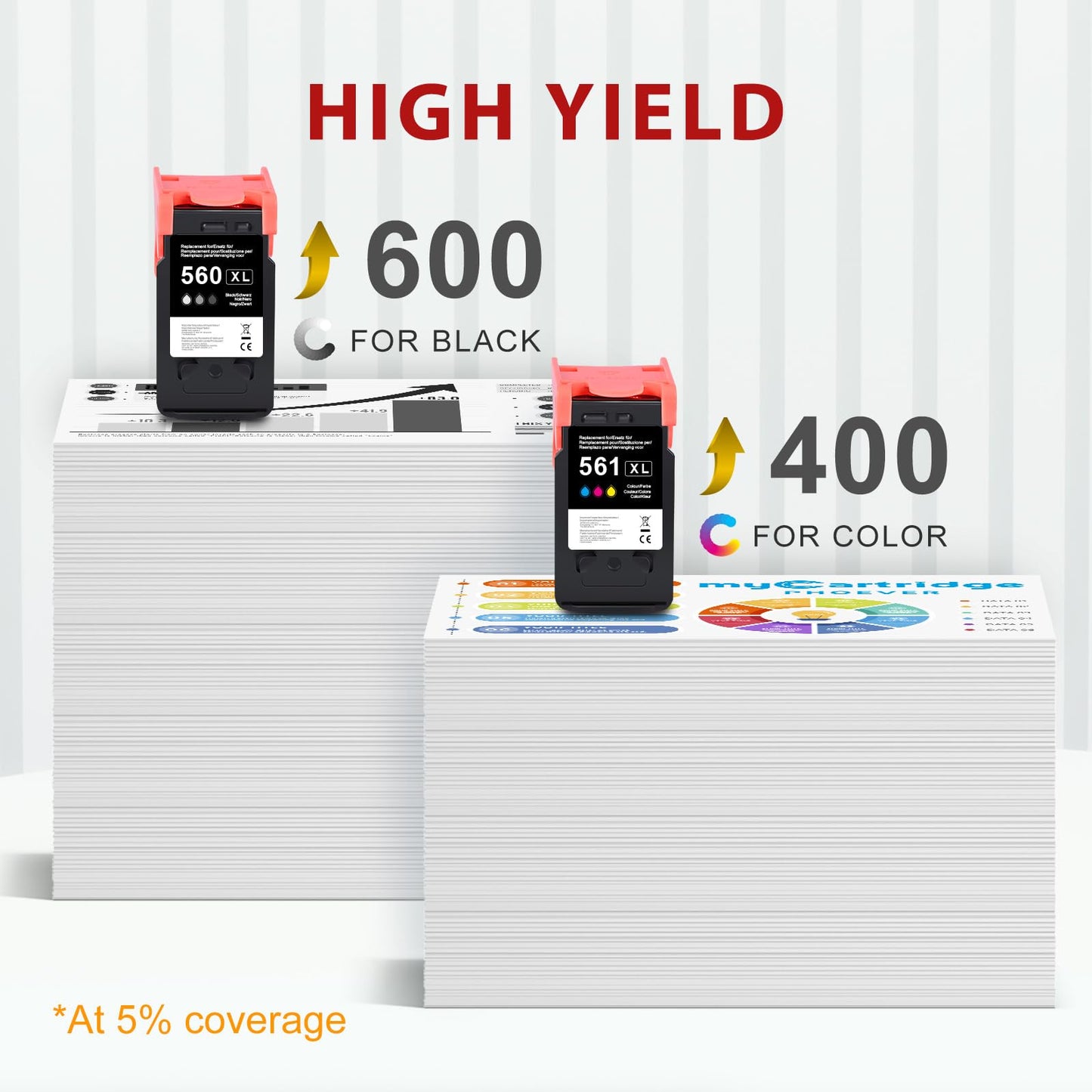 MYCARTRIDGE PHOEVER 560 561 XL cartridges are replacement for Canon printer cartridges 560 XL black and 561 XL color for TS5350, TS5351, TS5352, TS5353, TS7451 printers (2-Pack).