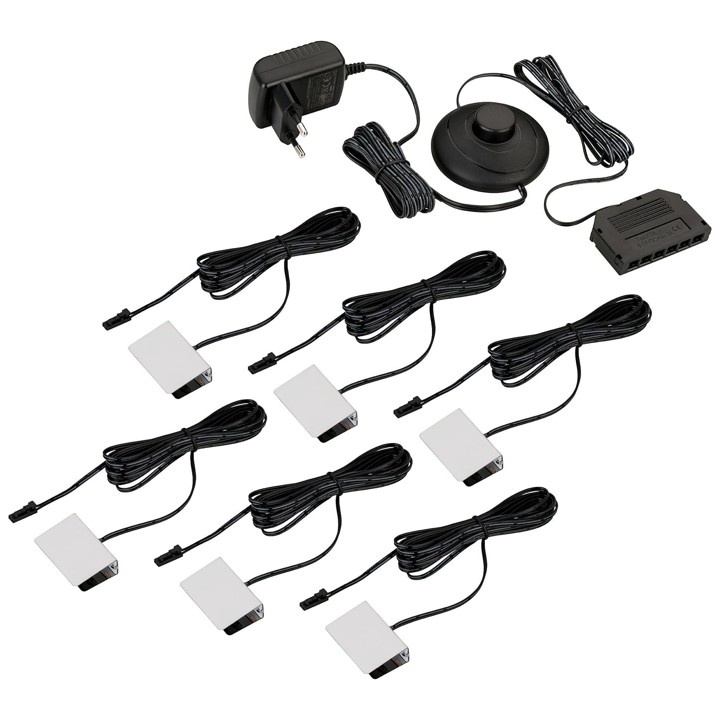 SEBSON LED Glass Shelf Lighting 6 Pack - Includes 12V Power Supply with Switch - Warm White LED Clips - Glass Edge Lighting for Display Case, Shelf, Table.