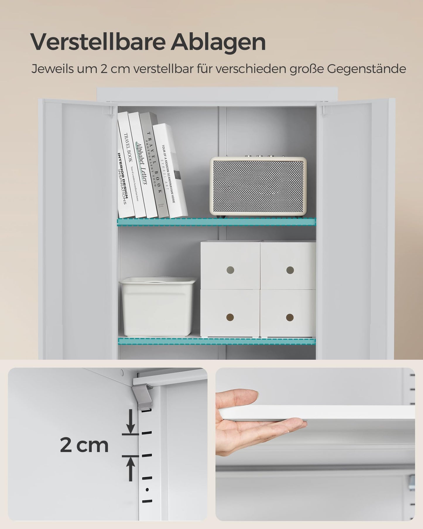 SONGMICS Filing Cabinet, Multipurpose Cabinet, Steel Storage Cabinet, 5 Levels, Double Doors, Lock, Tool Cabinet, Adjustable Shelves, Garage, Office, Living Room, Gray OMC014G01