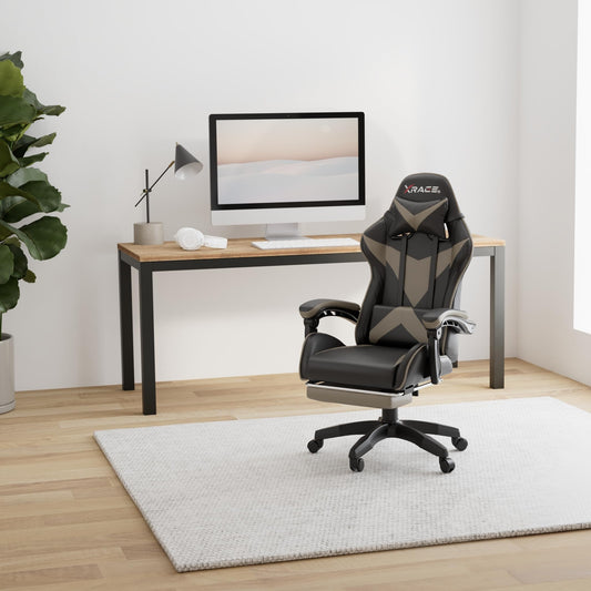 xRace Gaming Chair, Office Chair, Ergonomic PC Chair, Gaming Sofa made of leather with lumbar support, Adjustable Swivel, Task Chairs with Footrest and Headrest, Gray