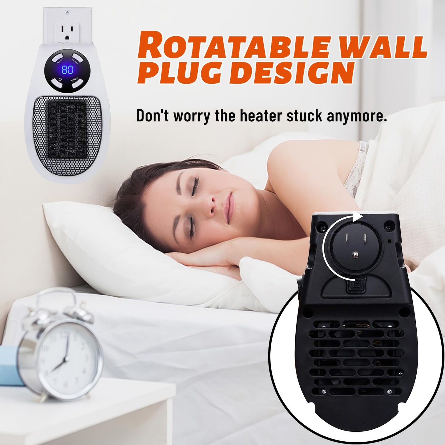 Ceramic heater Hillylolly 500w, plug-in heater, mini heater, wall-mounted electric heater, energy-saving and quiet heater for bathroom, room (White)