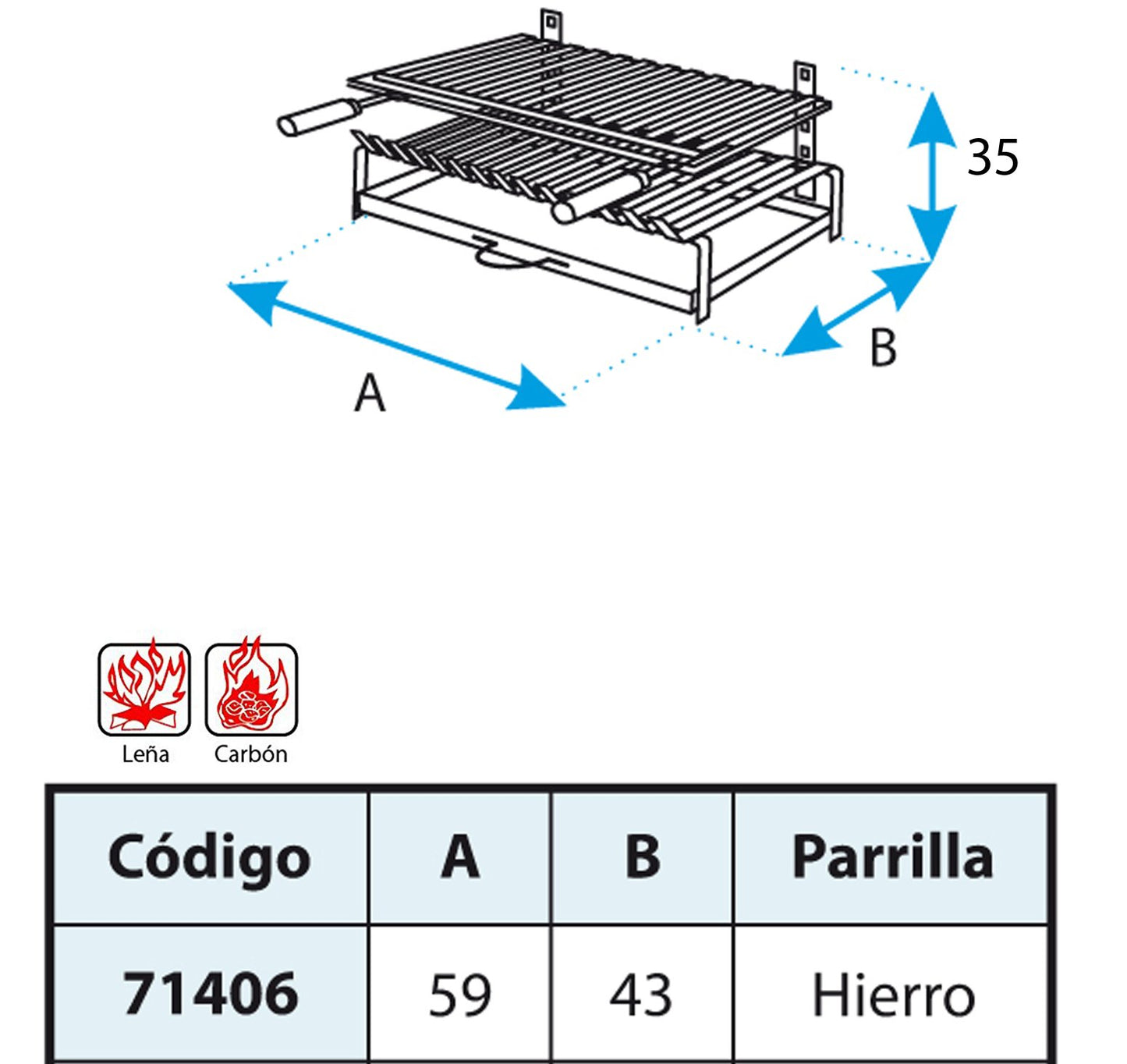 IMEX EL Zorro 71406, grill with iron grate, 60 x 43 x 33 cm, black