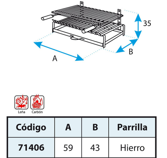 IMEX EL Zorro 71406, grill with iron grate, 60 x 43 x 33 cm, black