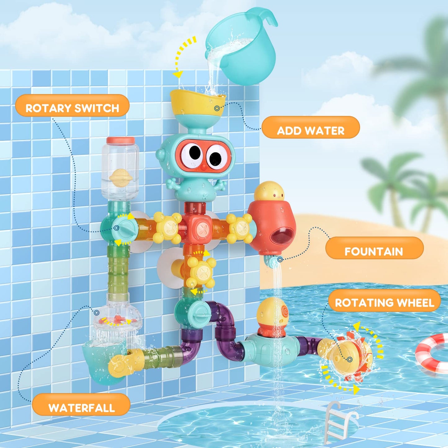 Japace bathtub toys, bath toys for 2 3 4 5 year olds, water toys bathtub toy baby, children's bath fun gift for girls and boys.