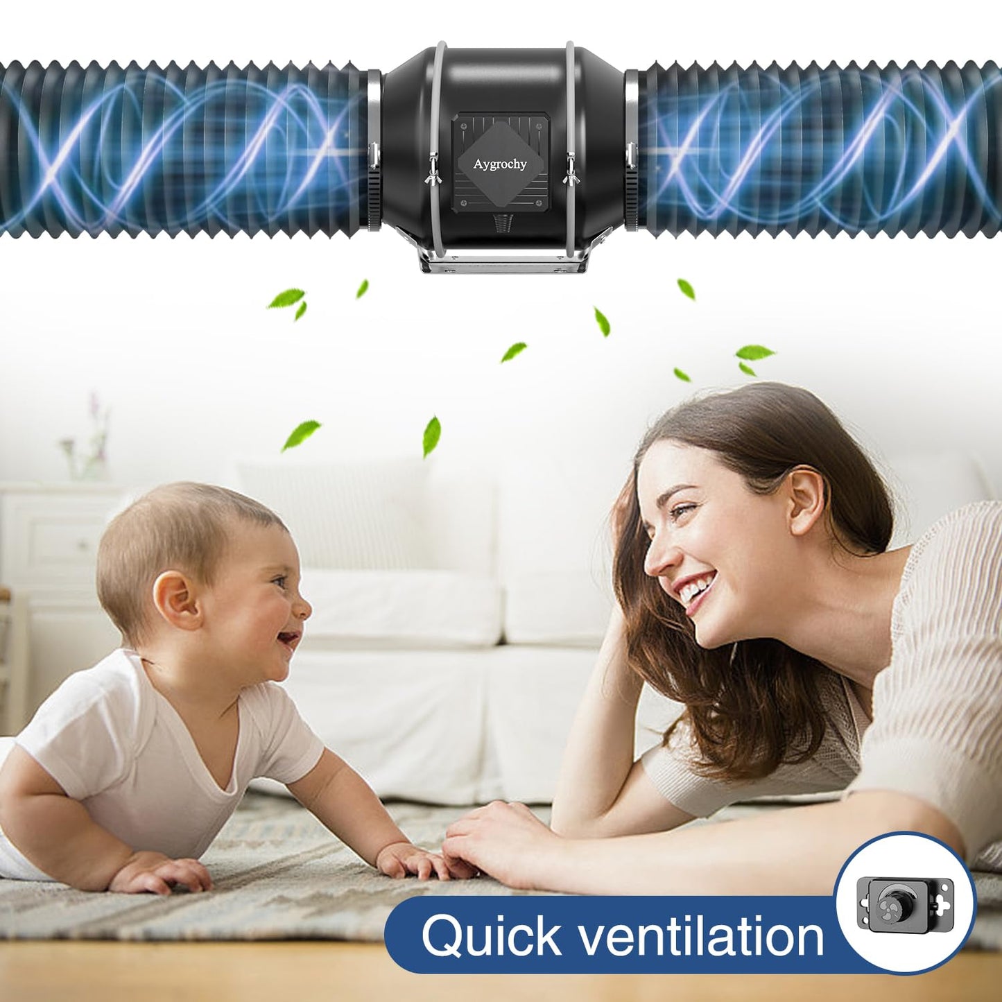 Aygrochy duct fan 150mm adjustable, exhaust fan 683m³/h, inline duct fan for heating, cooling, boosting, grow tents, hydroponics, home use, ventilation, and exhaust.