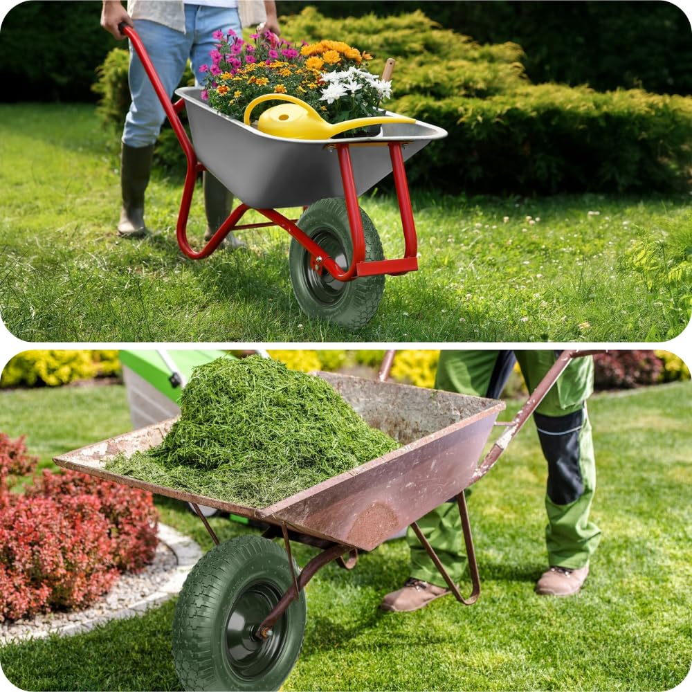 KRUMAD wheelbarrow wheel, puncture-proof, maintenance-free, steel rim, double ball bearings, includes axle, spare wheel for wheelbarrow & transport carts, 4.80/4.00-8, 200 kg load capacity, dark green (PU foam)