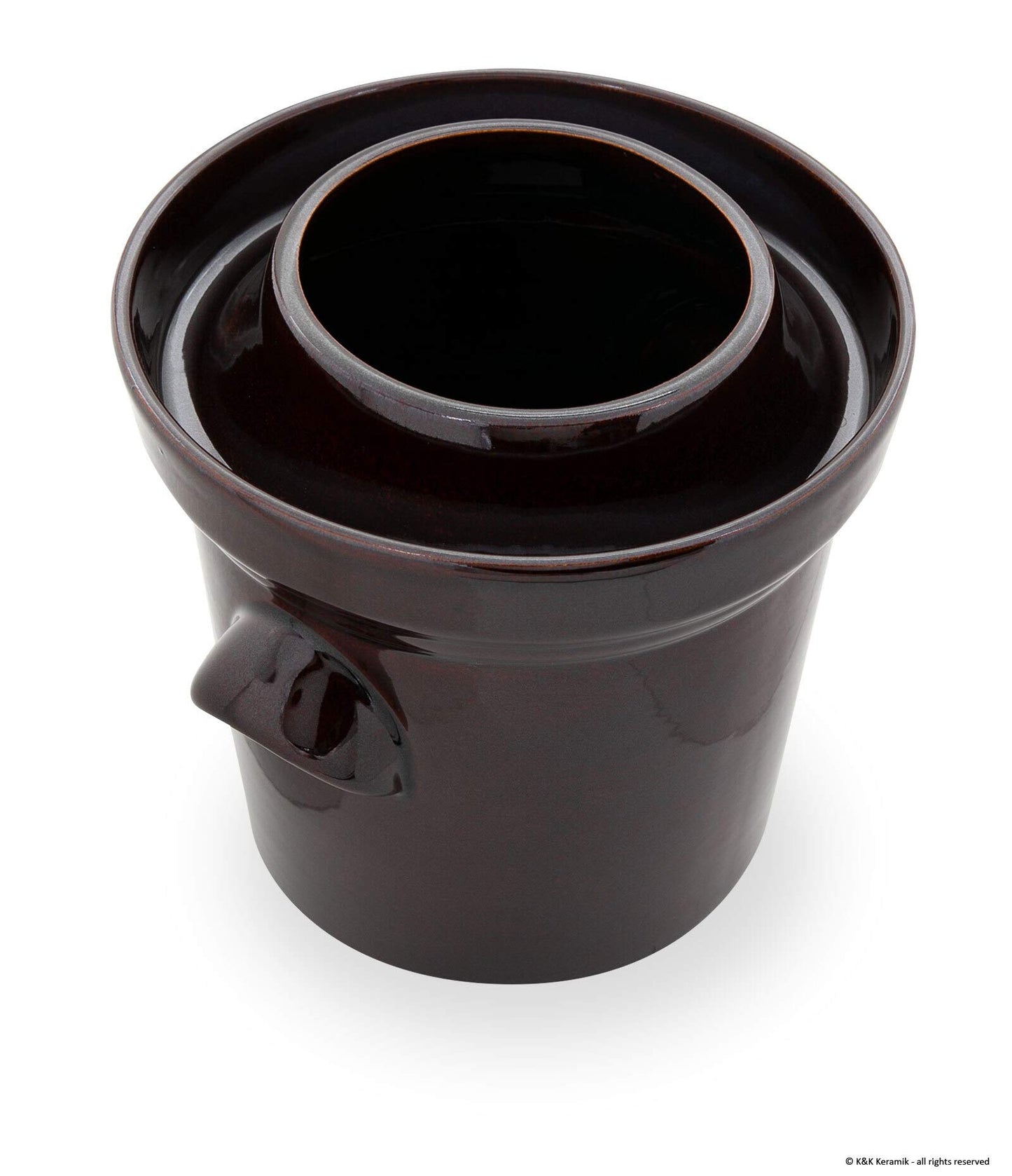 Boleslawiec garden pot made of stoneware with lid and water channel | 10 liters | brown | sauerkraut pot cucumber pot insert pot ceramic pot clay pot