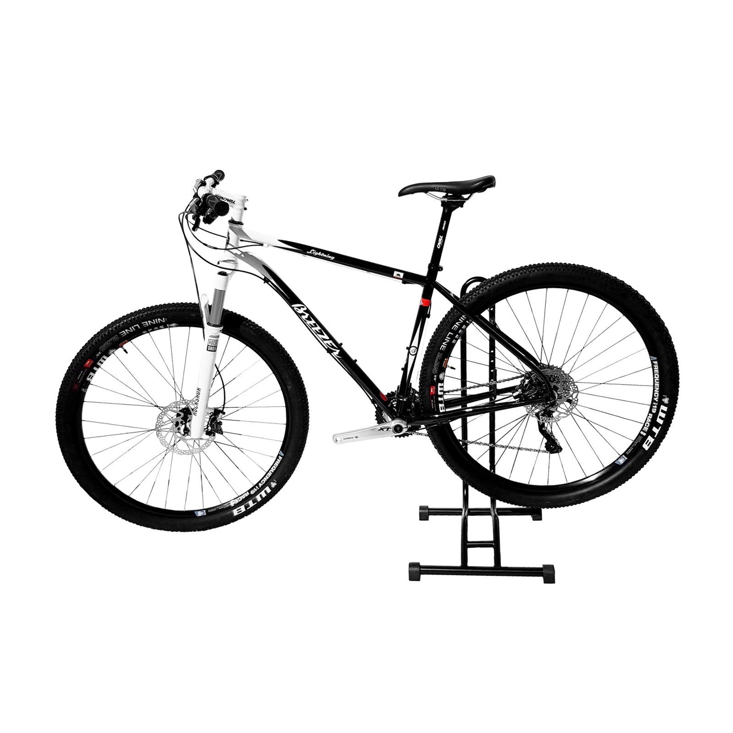 WELLGRO® Bike Stand - Steel, black, secure stand, hooks with plastic coating, 3 functions: suitable for horizontal and vertical hanging or placing upright.