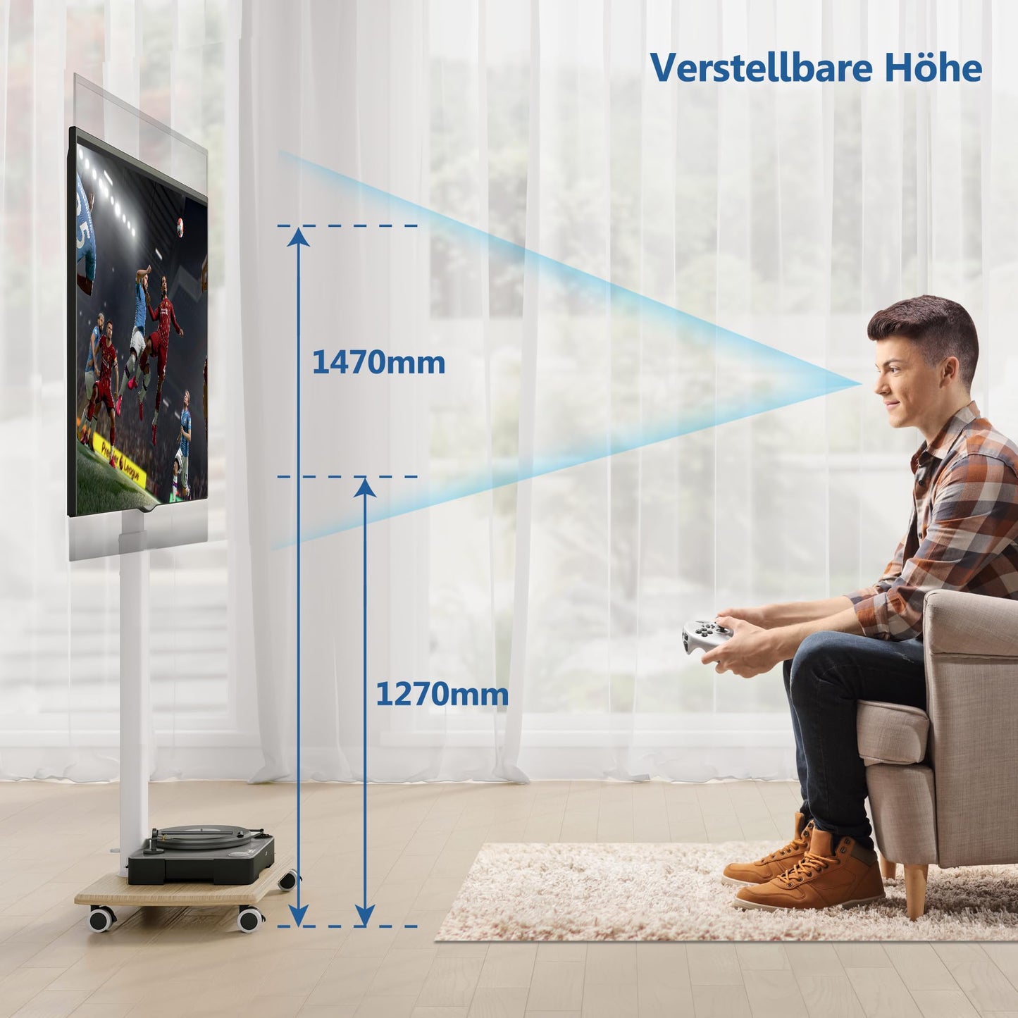FITUEYES TV Floor Stand with Wood Shelf TV Stand Base TV Stand TV Stand with Wheels Height Adjustable Swivel for 32 to 70 Inch Flat Screen up to 40kg. Max. VESA. 400 * 600
