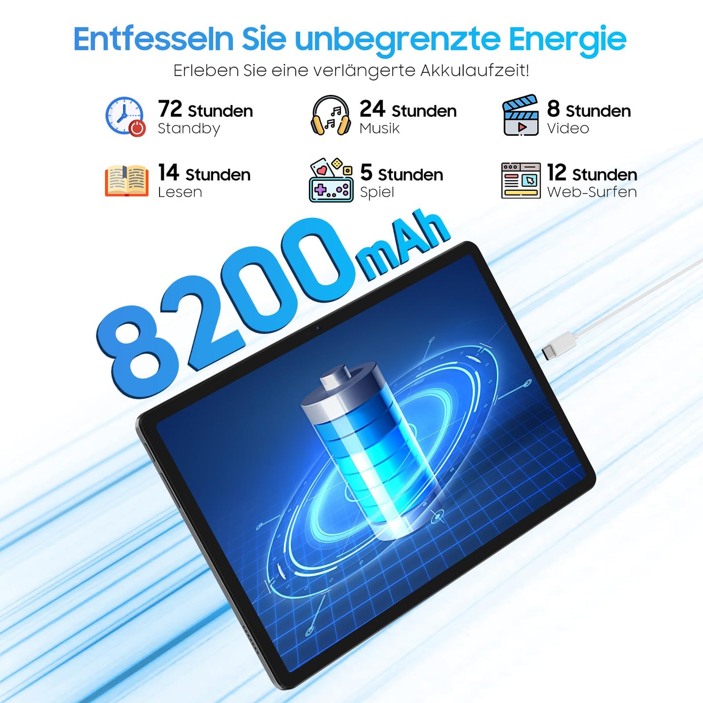 Blackview Tab90 WiFi Android 15 Tablet 11 inch, 12GB RAM, 128GB storage (expandable to 2TB), Widevine L1 display, Octa-core T606, 8200mAh battery, 5G WiFi, dual 13MP+8MP cameras, GMS, BT 5.0