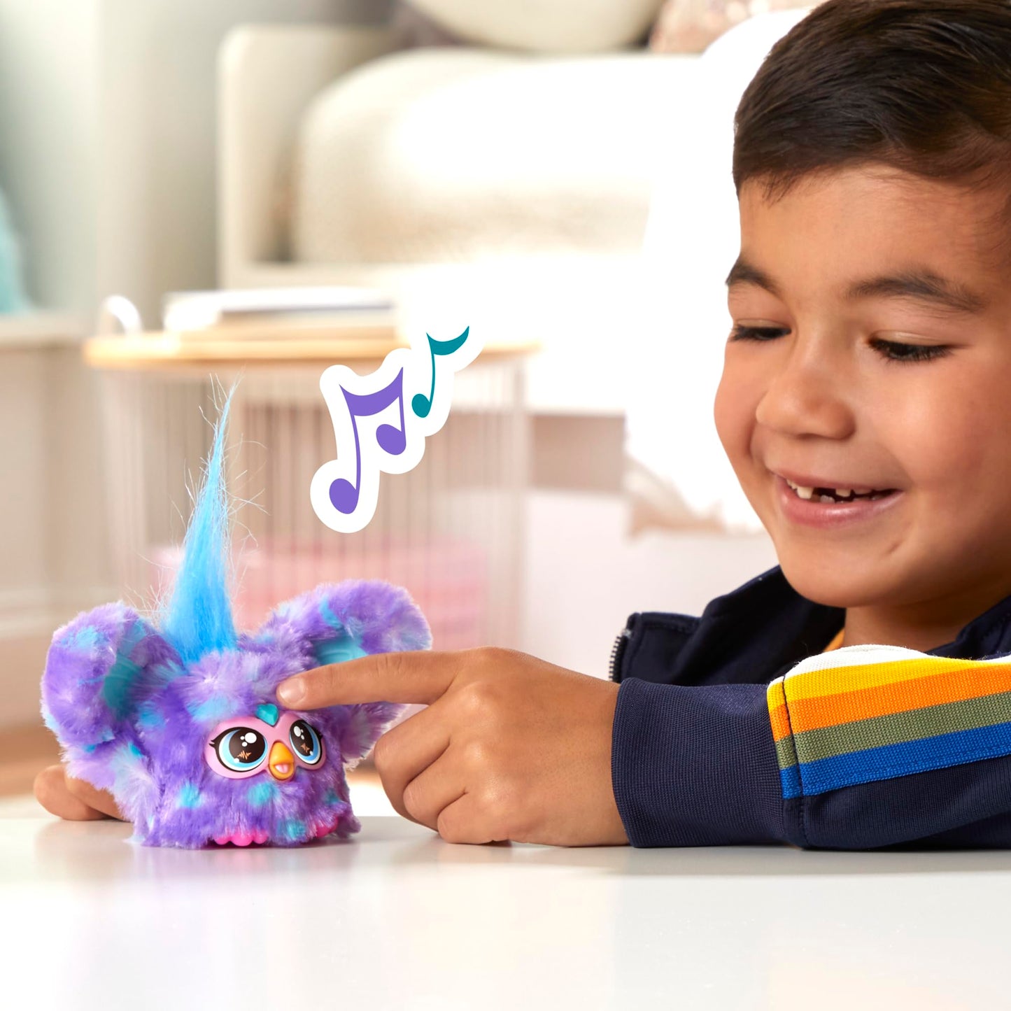Furby Furblets Groo-Vee Mini, electronic music & phrases in Furbish (over 45 sounds), pastel-colored plush toy, for kids ages 6+, original stocking stuffer, Purple