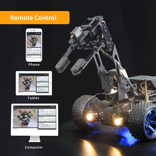 Adeept PiCar-Pro Raspberry Pi Smart Robot Car Kit. Program a 2-in-1 4WD car robot with a 4-DOF robot arm. Electronic DIY robotics kit for teens & adults for Pi 4 4B 3B 3B+.