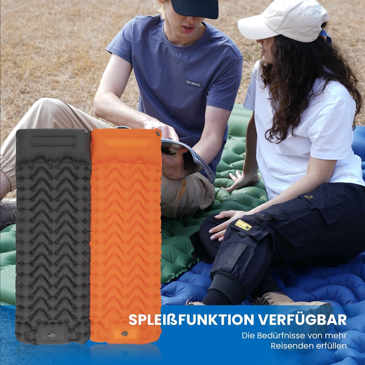 KingCamp Camping Self-Inflating Sleeping Pad with Foot Pump, Air Mattress for 1 Person with Integrated Pillow Outdoor Ultralight Camping Mattress Small Pack Size, for Beach, Hiking, Trekking, Tent