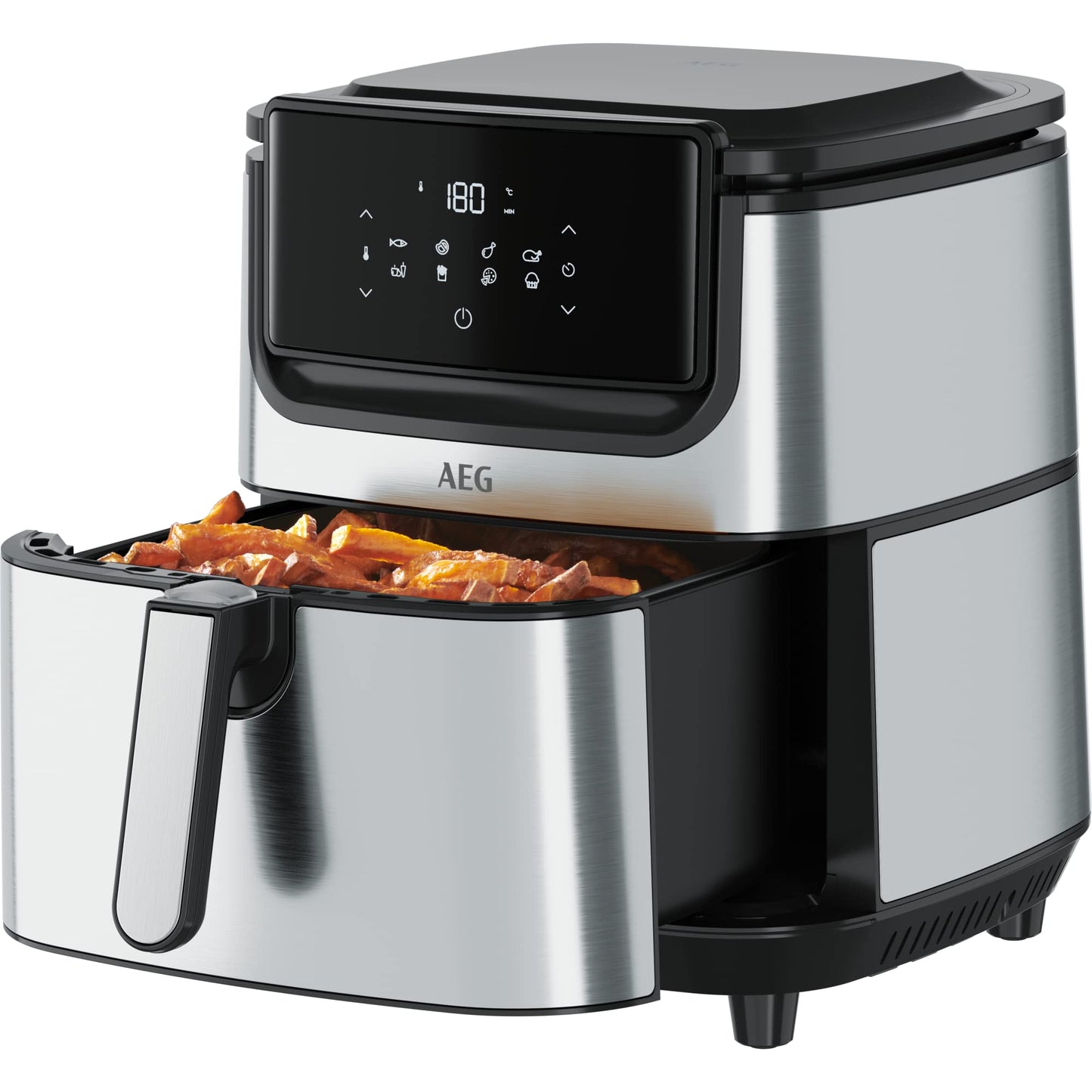 AEG AF6-1-6ST Hot Air Fryer (Frying, Grilling, Roasting, Baking with little to no oil, 8 pre-set programs, XXL capacity, dishwasher safe, LED touch display, programmable, stainless steel)