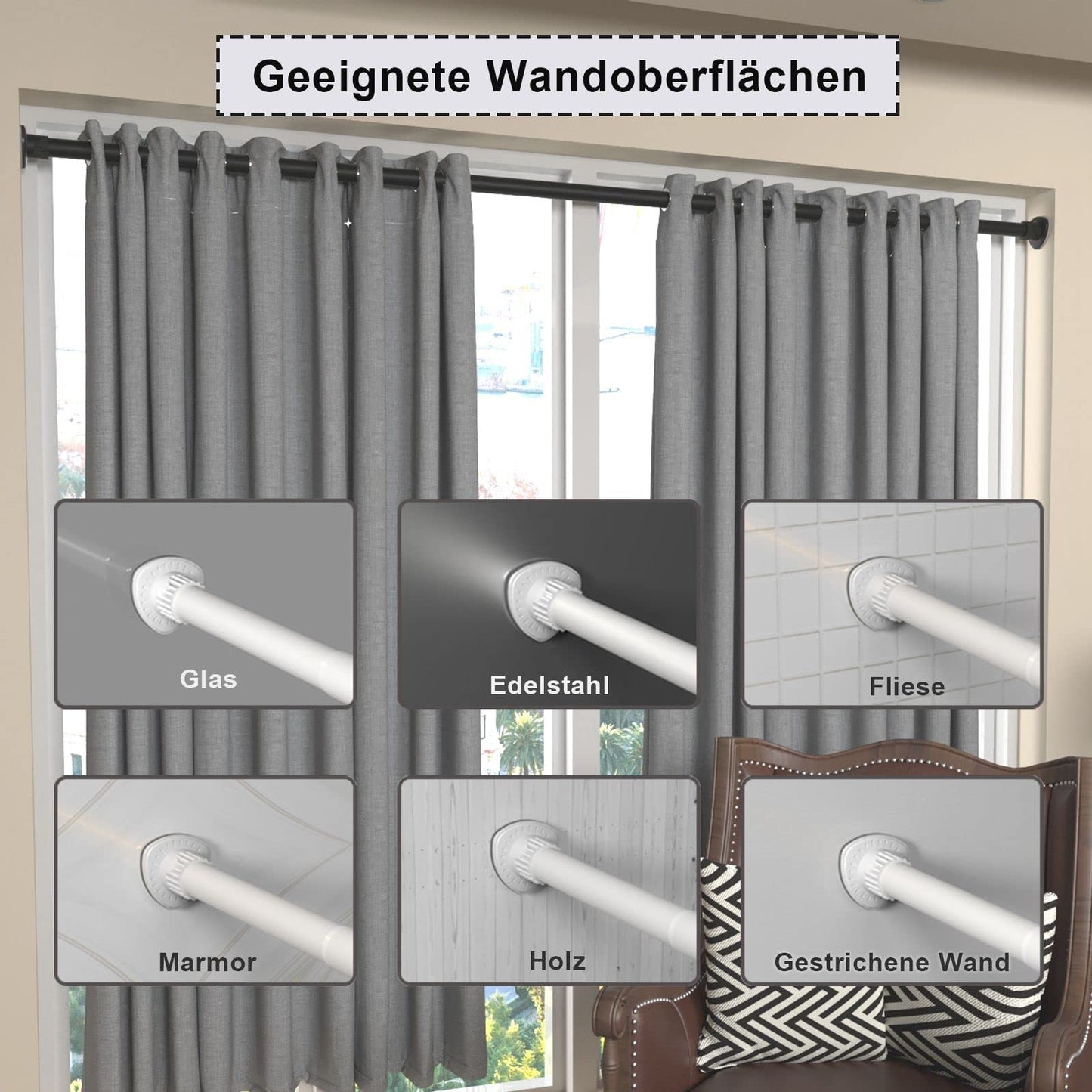Homease shower curtain rod without drilling, extendable curtain rod rustproof curtain rod for clamping telescopic rod for bathroom balcony laundry room divider 28-44 inches white