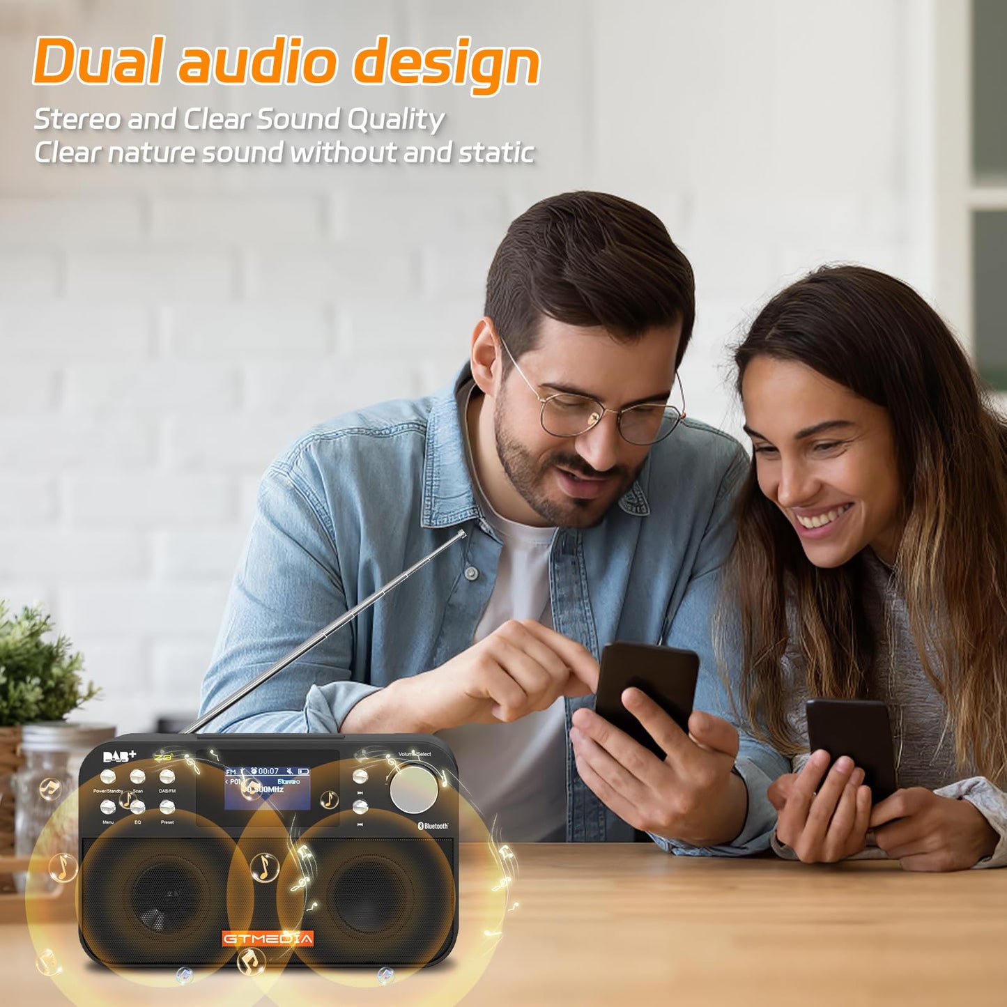 Radio with DAB+/FM, DAB Plus digital radio, portable small kitchen radio with sleep timer, 60 presets, 2.4" large LCD display, suitable for kitchen and travel (Black)