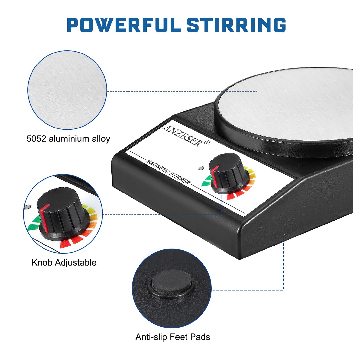 ANZESER Magnetic Stirrer with stirring bars, speed range 0-3500 rpm, stirring capacity 3000mL.