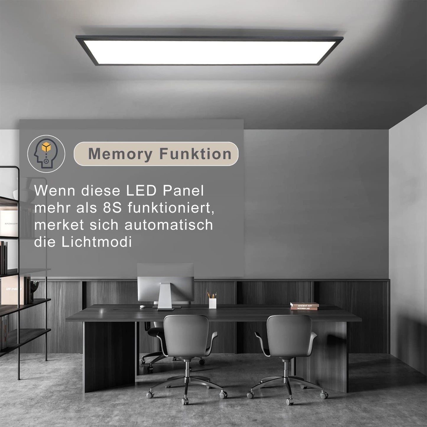 CBJKTX LED panel black ceiling light dimmable - ceiling lamp 120x30CM long with remote control 48W kitchen lamp flat office lamp modern ceiling panel daylight lamp rectangular for kitchen living room office